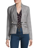Paloma Plaid Zipper Jacket, Black/White/Red