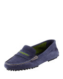 Terry-Trimmed Suede Driver, Navy