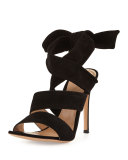 Suede Ankle-Tie 105mm Sandal, Black