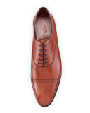 Philip II Cap-Toe Leather Oxford, Dark Brown