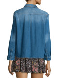 Faded Snap-Front Denim Shirt, Blue