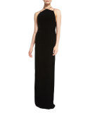 Winsor Velvet Column Gown w/Metallic Hardware, Black