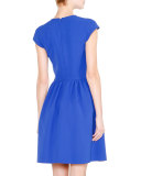 Cap-Sleeve Fit-&-Flare Dress, Egyptian Blue