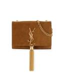 Monogram Small Suede Tassel Crossbody Bag, Camel