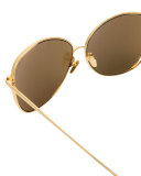 Open-Inset Mirrored Cat-Eye Sunglasses, Gold