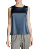 Ribbon-Trimmed Stretch-Silk Tank, Dark Blue Sapphire