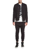 Channel-Stitch Bomber Jacket, Black
