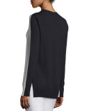 Verity Two-Tone Cashmere Pullover Sweater, Ivory
