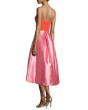Colorblock V-Neck Fit-&-Flare Dress, Pink