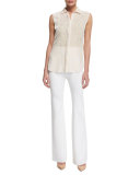 Devore Sleeveless Button-Front Floral Top, Blush