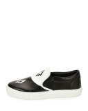 Tao Bicolor Leather Slip-On Sneaker, Black/White