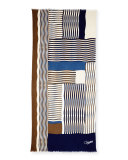 Woven Collage Cashmere Scarf, Blue/Brown