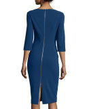3/4-Sleeve Boat-Neck Sheath Dress, Sapphire