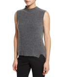 Sleeveless Mock-Neck Cashmere-Blend Vest, Gray