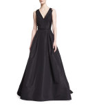 Sleeveless V-Neck Ball Gown, Black