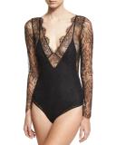 Chimere Long-Sleeve Lace Bodysuit, Black