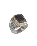 Men's Sterling Silver & 18K Gold Square Ring with Hawk's Eye