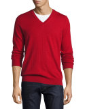 Dockley Wool V-Neck Sweater, Military Red