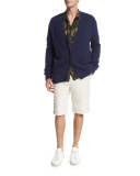 Leaf-Print Short-Sleeve Cabana Shirt, Navy