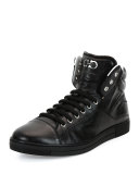 Stephen 2 Calfskin High-Top Sneaker, Black