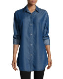 Long-Sleeve Button-Front Denim Shirt, Petite  