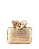 Butterfly Crocodile Box Clutch Bag, Champagne