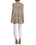 Short-Sleeve Grove-Print Silk Tunic, Mocha