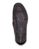 Nowell Textured Calfskin Gancini Driver, Black
