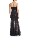 Strapless 3D Lace Illusion Skirt Gown 
