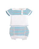 Striped Knit Shirt w/ Bubble Shorts, Blue, Size 3-12 Months