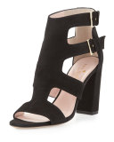 ilemi caged suede chunky-heel sandal, black