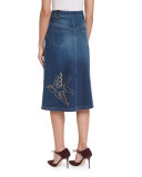 Grommet-Embellished Denim Skirt, Denim