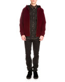Velvet Cobra-Back Zip-Up Hoodie, Burgundy