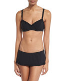 Solid Ruffle Swim Top, Black