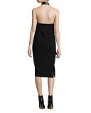 Sleeveless Drape-Neck Halter Dress, Black