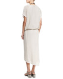 Paillette Blouson Midi Evening Gown, Ivory