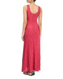 Floral-Embroidered Lace Maxi Dress