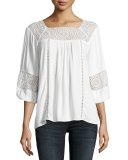 Bellange 3/4-Sleeve Lace Top, White