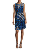 Kaisa Sleeveless Jewel-Neck Floral Lace Dress, Waterfall Multi