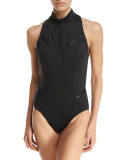 Coco Zip-Front One-Piece Swimsuit, Black, Plus Size
