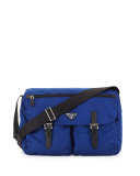 Vela Small Nylon Double-Pocket Messenger Bag, Dark Blue/Black (Bluette+Nero)