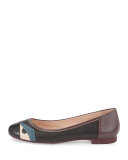 Bug Monster Cap-Toe Ballerina Flat, Black/Peony/Peacock