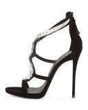 Wavy Crystal Suede 115mm Sandal, Nero