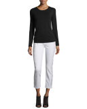 Kimmie Embroidered-Outseam Cropped Jeans, White