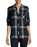 Hunter Plaid Long-Sleeve Shirt, Indigo/Emerald