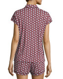 Bella Diamond-Print Short Pajama Set, Ruby/Black