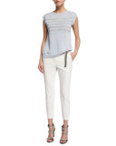 Sleeveless Monili-Striped Top, Light Blue
