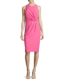 Sleeveless Pleated-Front Sheath Dress, Hot Pink 