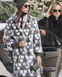 Intarsia Mink-Fur Coat, Gray/Blue