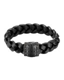 Men's Black Bronze Braided Leather Bracelet, Black